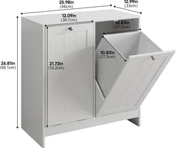 Pugsdrly Kantelbare wasmand met uitneembare mand, verborgen wasmand, opbergkast voor de badkamer, vrijstaande home-organizer, wit — thumbnail 2