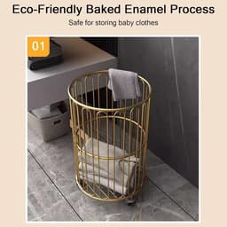 Strijkmand met wielen - Rolbare wasmand - Huishoudelijk werk - Grote capaciteit - 36x46 cm - Goud — thumbnail 5