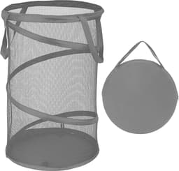 Ulisem - Opvouwbare wasmand - 59 liter pop-up - Met handvatten - Ademend nylon gaas - Ventilerend en geurbestrijdend - Draagbaar en ruimtebesparend - Multifunctioneel voor thuis en reizen - Grijs — thumbnail 1