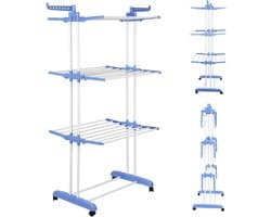 Droogrek Toren - Wastoren Opvouwbaar - Kleding Drogen - Ruimtebesparend Ontwerp - 4 Niveaus - Blauw Wit