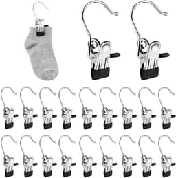 VVGoods - Roestvrijstalen Wasknijpers 20 stuks 360° Draaibare Klemhaken Antislip - Geschikt voor Sokken Handdoeken Broeken Schoenen - Zwart — thumbnail 1
