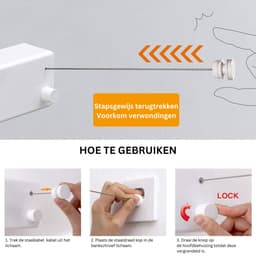 ApexArte® Waslijn Uittrekbaar - Wanddroogrek - Wasdraad - Wit — thumbnail 3