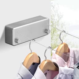 Waslijn - Wasdraad - 2 drooglijnen - 4.2 m - 24 x 8,7 x 5,6 cm - Zilver - ABS - Waslijndraad met stalen kern - Uittrekbaar - Wasrek alternatief - voor Binnen en Buiten — thumbnail 3