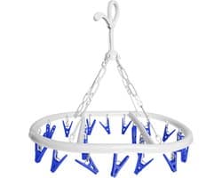 CM Wasgoed droogcarrousel/droogmolen - 20 clips/knijpers - wit/blauw - kunststof - 29 x 42 cm