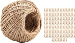 Houten Wasknijpers - Knutselclips Decoratie - Was ophangen - Duurzaam Natuurlijk Materiaal - 250 Stuks Jute Touw - Natuurlijk Hout — thumbnail 1