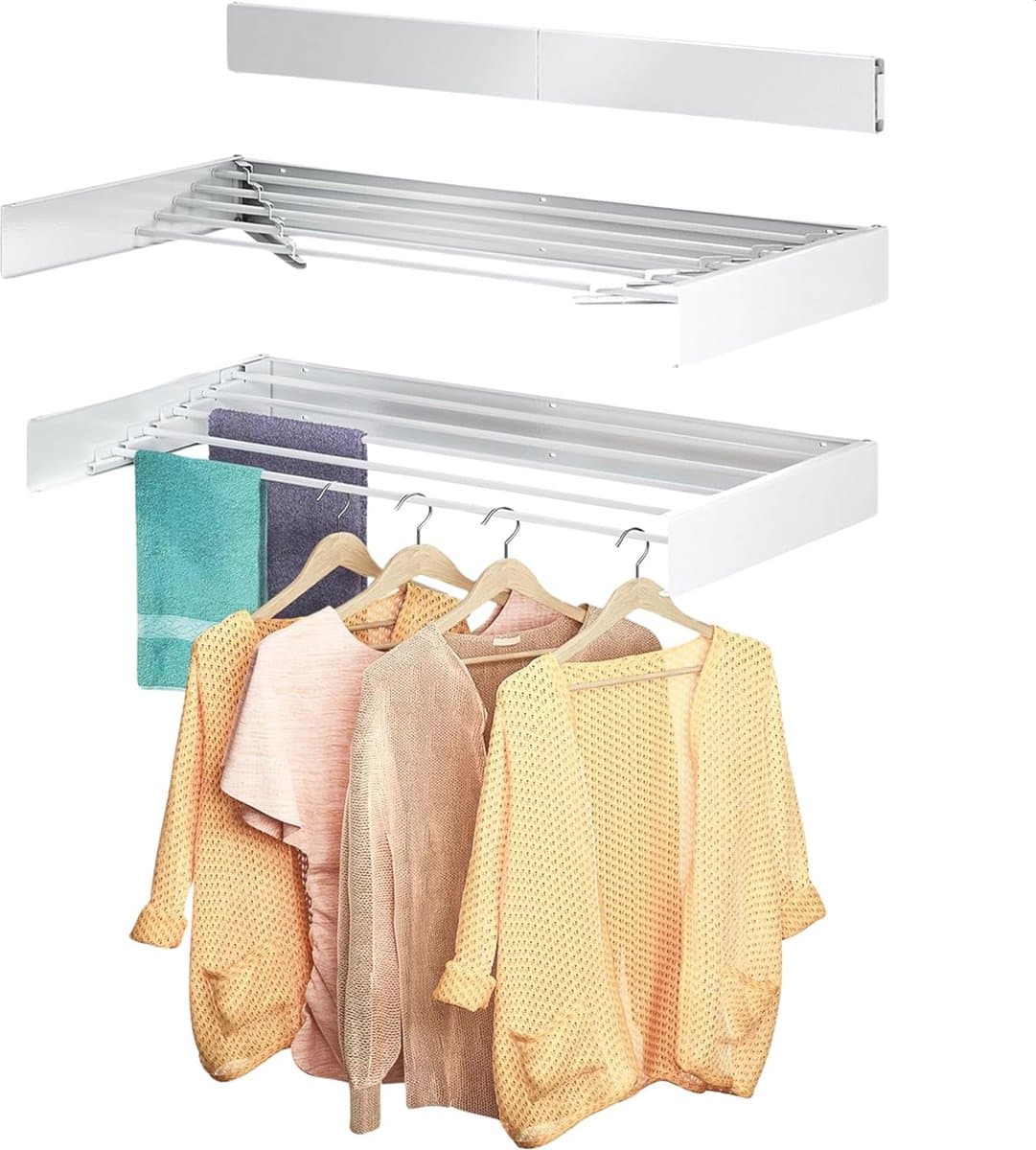 Inklapbaar Wanddroogrek XXL - 100cm, Hangend, Droogrek met 6M Lengte (Wit) — afbeelding 1