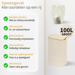 Wasmand met Deksel en Waszak - 100L - Groot Formaat - Wasmand - Opvouwbaar - Opbergmand - Linnen - Beige — thumbnail 3