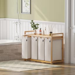 Core® Wasmand 4 Vakken - Wassorteerder - Wasmand - met Verwijderbare Waszak - Licht Grijs - 107cm x 42cm x 77cm — thumbnail 5