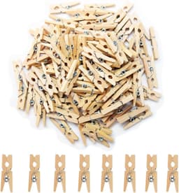 100 mini-kledingclips - Kledingclips van hout - 2,5 x 0,3 cm - Mini-fotoclips - Kleine kledingclips - Geschikt voor woondecoratie, knutselwerk, wanddecoratie, het bevestigen van foto's en als paperclip. — thumbnail 1