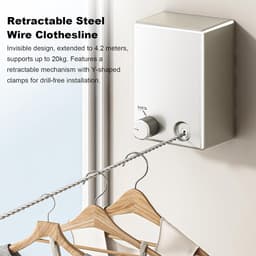 Intrekbare Waslijn - Kleding Droogrek - Binnen Ophangen - 4.2 Meter Uittrekbaar - 120x85x60mm - Zilver — thumbnail 4