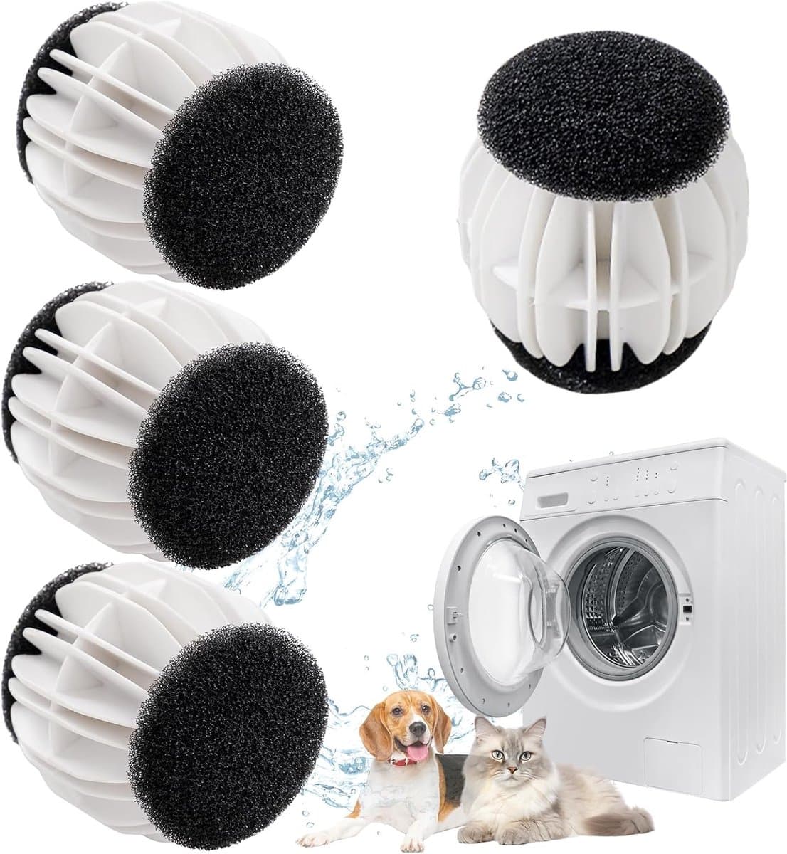 Wasballen voor wasmachine - 4 stuks - Anti haar - Drogerballen - Ook geschikt voor dierenharen - Sneller droog - Anti-kreuk - Haarvanger Wasbollen - Anti Haar Droogballen — afbeelding 1