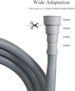 Universele afvoerslangen voor Wasmachines, Droger en Vaatwasser - Instelbare Diameter 20-38 mm met 1 Adapter en 4 Slangklemmen — thumbnail 3