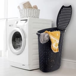 Wasmand met Deksel Zwart 45L Kleine Ruimtebesparende Linnenmand — thumbnail 2