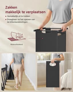 Jessi Store - Wasmand - Wassorteerder - Wasgoedopberger - Met handdoekladder - 2 vakken totaal 92L - Met opbergplank - 73x33x177cm — thumbnail 4