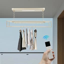 Elektrisch Droogrek - Plafond Drooglift - Was Drogen - Afstandsbediening LED - 138 x 37 cm - Wit — thumbnail 2