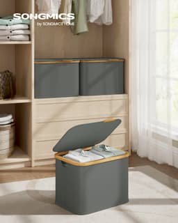 SONGMICS - Wasmand - Wasmand met Deksel - Opvouwbaar Oxford Stof - Bamboe Frame - Voor Wasruimte Slaapkamer Woonkamer — thumbnail 3