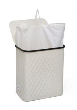 MAZAZU Wasmand met Deksel & Uitneembare Waszak - XXL 132 Liter - Diamond Stitch - Bamboe Frame - Crème Wit - 57x37x63 cm — thumbnail 5