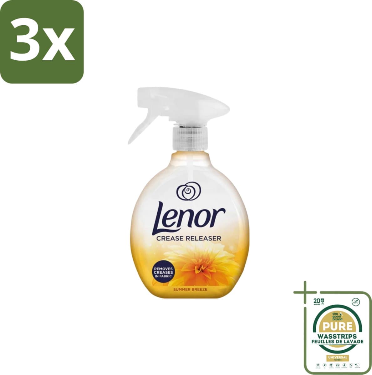 3 x Lenor – Crease Releaser Spray – Summer Breeze – Kreukverwijderaar & Textielverfrisser – 500 ml - Grootverpakking - Kreukverwijderaar - Textielverfrisser - Kleding Creëren - Katoen - Linnen — afbeelding 1