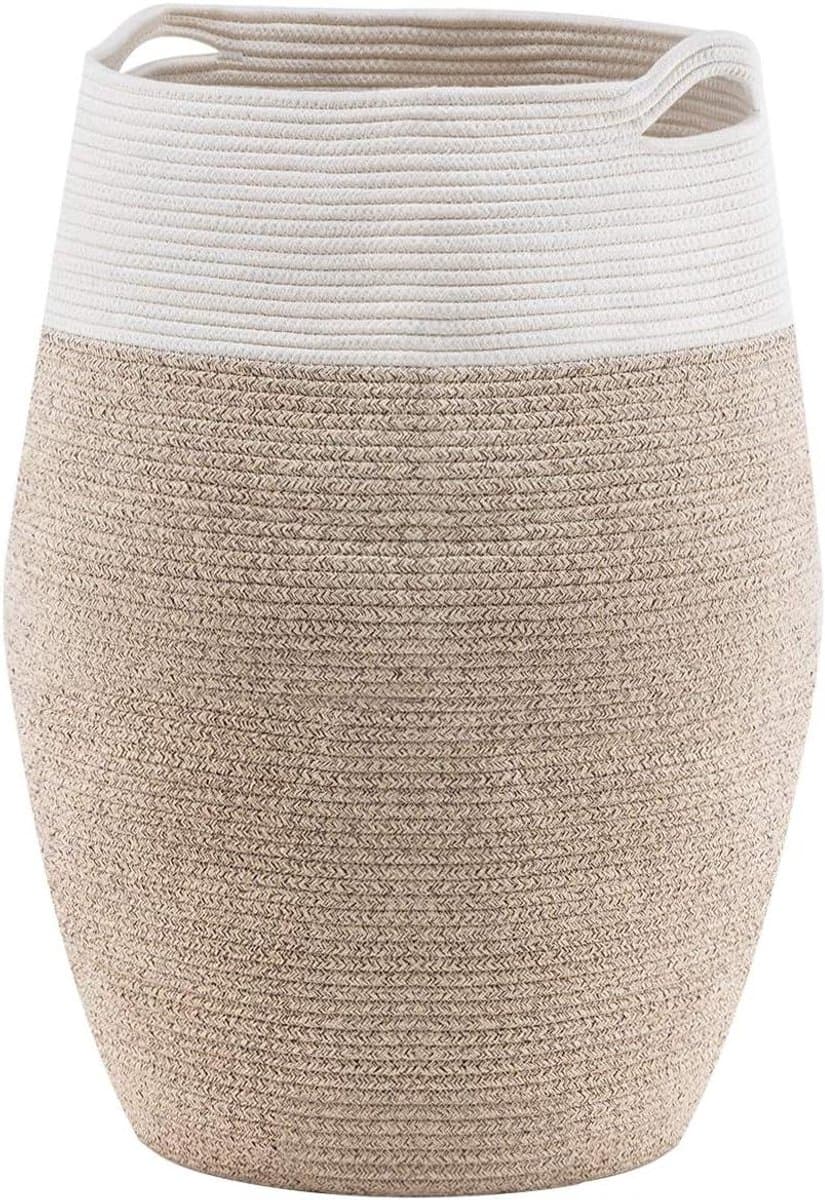 Geweven wasmand van katoenen touw - mand voor wasgoed - ideaal voor wasserette of slaapkamer - 25,6 cm hoog - bruin. — afbeelding 1