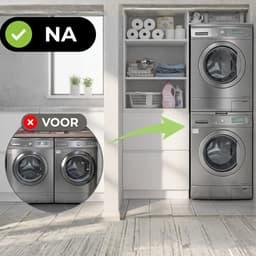 Vonia Tussenstuk Wasmachine Droger - Stapelkit Wasmachine Droger - Universeel - Uitschuifbare Handdoekhouder - Wit — thumbnail 2