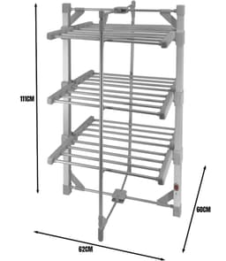 AMA® Elektrisch Droogrek - Droogrek - Verwarmd Droogrek - 60x62x112cm - Zilver — thumbnail 3