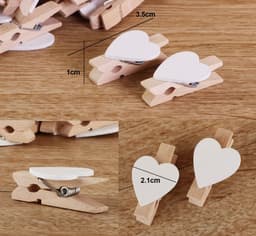 100 Hartvormige Wasknijpers in Hout - Mini Decoratieve Klemmen voor Foto's en Handwerk - 3,5 cm — thumbnail 3