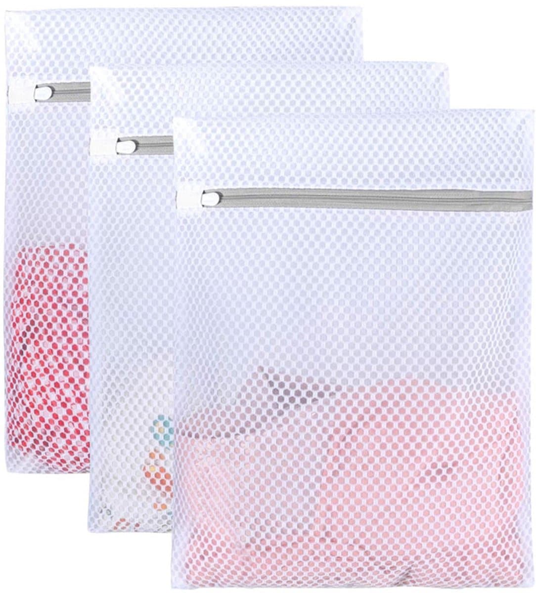 JeiibrZui Washzakken Van Honingraatgaas - Waszak Voor Delicate Stoffen - Beschermende Waszakken Met Rits - 3 Stuks - Wit Voor Reizen En Wassen — afbeelding 1