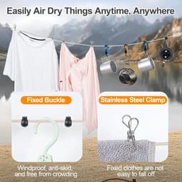Extendable 10 Metres Portable Camping Clothesline - Outdoor Travel Holiday Non-Slip Retractable Washing Cord voor Badkamer - Pantry - Tuin of Balkon — thumbnail 2
