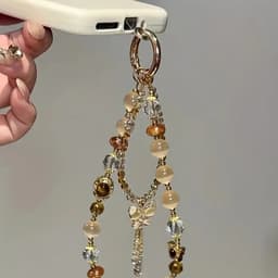Telefoon - Sieraad - Hanger - Gsm - Ketting - Pols - Kralen - Vlindertje - Goud kleurig — thumbnail 3