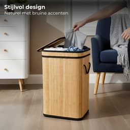 Lomera Wasmand Bamboe - Wassorteerder - 72 Liter - Klapdeksel - Uitneembare Waszak - Wasbare Binnenzak - Natuurlijk Bruin - Lichtgewicht Wasmand - Compact Formaat - Ruimtebesparend Ontwerp - Stevige Constructie — thumbnail 3