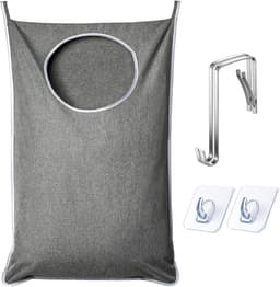 Hangende wasmand - Extra grote scheurbestendige deurmand - Wordt geleverd met 2 haken - Hang vuile was op - Bespaart ruimte in de badkamer Hangende waszak - Grijs — thumbnail 1