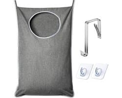 Hangende wasmand - Extra grote scheurbestendige deurmand - Wordt geleverd met 2 haken - Hang vuile was op - Bespaart ruimte in de badkamer Hangende waszak - Grijs — afbeelding 1