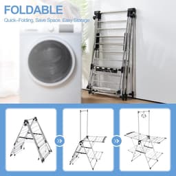 Droogrek met hoog hangende kleerhangers, opvouwbaar droogrek met 2 niveaus voor de wasgoed, wasrek met in hoogte verstelbare gullwings — thumbnail 2