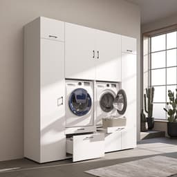 Roomart SERIE 2 Wasmachine Ombouwkast 254x240 cm - Kastenwand met 2 Hoge Kasten - Wit — thumbnail 2