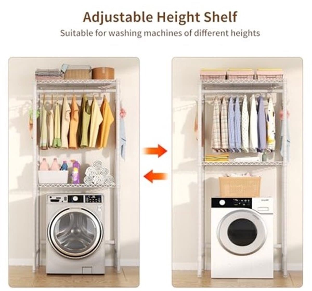 Verstelbare wasmachine- en drogerplanken - Ruimtebesparende 2-niveaus-draadrekken voor kleding — afbeelding 1