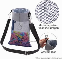 Wasknijperzak - Grijs - 25.4 x 14.6 x 5.1 cm - Duurzaam Nylon en Mesh - Voor Binnen en Buiten — thumbnail 2
