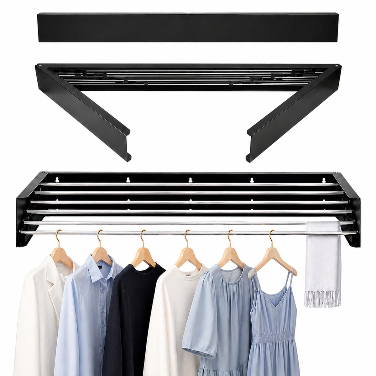 Avero® Wanddroogrek Inklapbaar XXXL – 120cm – 8.4 Meter Drooglengte – Hangend – Droogrek Inklapbaar – Zwart — afbeelding 1