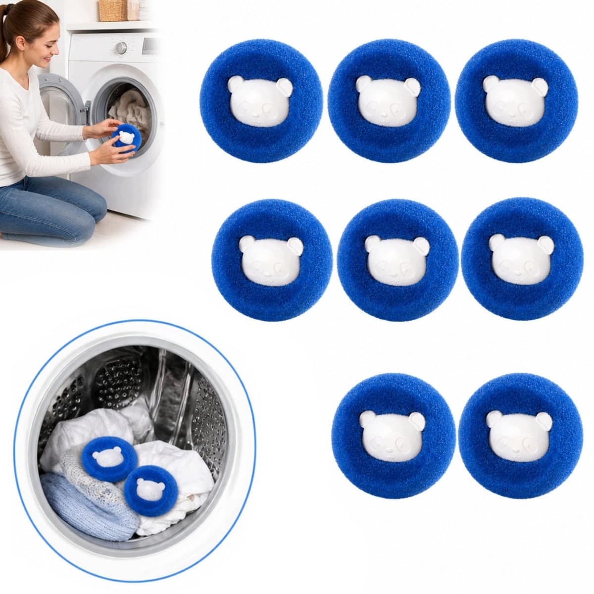 8x Witte Wasmachinestofballen - Verwijderen Huisdier Haar & Pluisjes — afbeelding 1