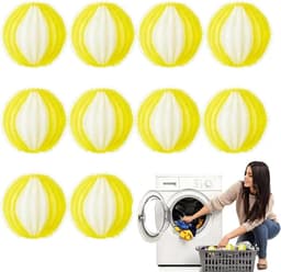 10 anti-pluisballen voor wasmachine, kleur geel en wit, materiaal nylon, diameter 3,5 cm, voor het verwijderen van pluisjes van kleding — thumbnail 1
