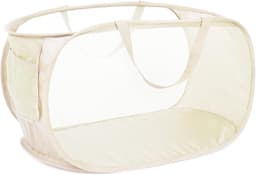 Opvouwbare wasmand - Mesh Eye pop-up met zijzakken - met versterkte handvat - geschikt voor waskamer kinderkamer slaapzaal - beige - 60 * 34 * 34cm — thumbnail 1