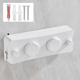 Waslijn 5,1 m roestvrij staal dubbelsnoer: Verstelbare spanknop roestvrij staalsnoer Intrekbare waslijn voor het drogen, intrekbare waslijn voor wandmontage (Twee lijnen wit) — thumbnail 1