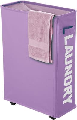 Vouwbare wasmand van 40 liter met wielen - Dunne wasmanden met handvatten voor kleren, ruimtebesparende opbergzakken voor vuile was in slaapkamer, woonkamer en badkamer (Paars) — thumbnail 1