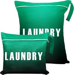 Reiswaszakken Set van 2 (Groot 55 x 45 cm en Klein 40 x 31 cm) - Waterdichte Waszak met Dubbele Rits en Handvat, Ideaal voor Kamperen en Reizen, Zwart-Groen Gradient Kleur — thumbnail 1
