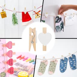 Wasknijpers, 120 Stuks, Kleine Hartjes, Mini-Wasknijpers, Bruiloft, Kleine Houten Knijpers Voor Polaroid Foto'S, Met 10 M Jute Koord, Doe-Het-Zelf Voor Fotowand, Display, Feest (Wit) — thumbnail 3