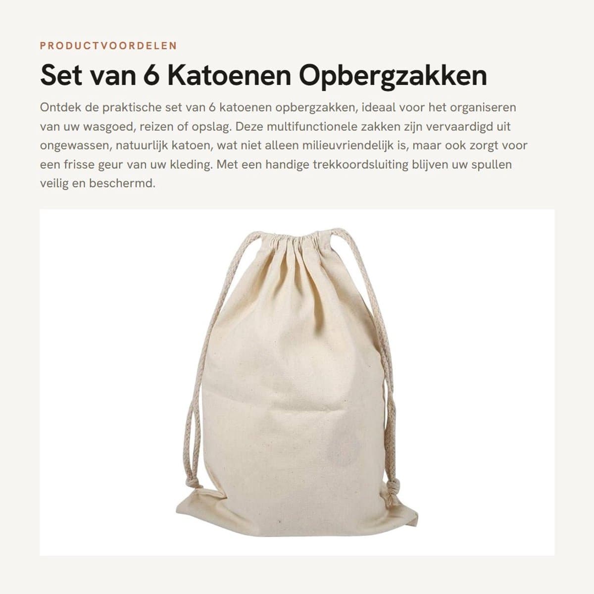 Dailygoods- Waszak Groot - Waszakken voor Wasgoed - Opbergtas - Opbergbak - Opbergzakken Kleding - Milieuvriendelijk Katoen - 30 x 40 cm - Opbergzak — afbeelding 1