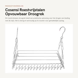 Dailygoods- Wasdroogrek Roestvrij staal - Opvouwbaar Kledingdroogrek - 36 Clips - Winddicht Hanger - Voor Handdoeken/Lingerie - 40cm Lengte - Kledinghanger — thumbnail 1