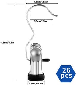 Wasknijpers 26 Stuks - Roestvrij Stalen Klemmen - Antislip Kleerhanger Clips - 360° Draaibare Haak - Duurzaam en Lichtgewicht — thumbnail 2