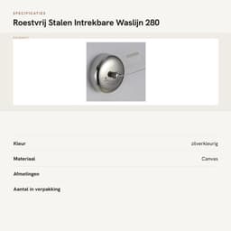 Waslijn Intrekbaar 2,8M - Roestvrij Staal - Nylon - Binnen/Buiten - Hoge Belastbaarheid 10 kg - Eenvoudig te Installeren - Kledinglijn — thumbnail 3