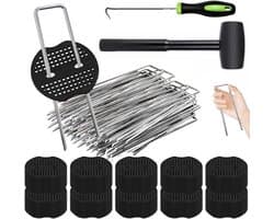 Onkruiddoek Set - 100 Grondpennen 150x40x3mm - 100 Sluitringen - Anti-Roest - Compleet Accessoireset - Voor Tuinen - Grondankers