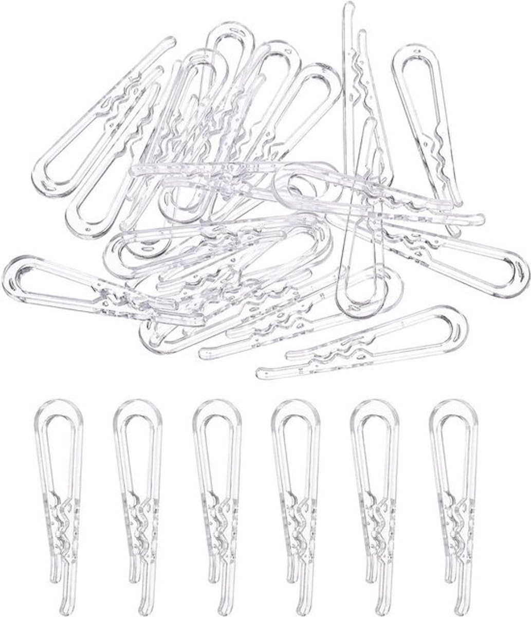 100 stuks U-vormige krokodillenclips - Hemdclips met tanden - Wasknijpers voor sokken, broeken, stropdassen, overhemden - Transparant — afbeelding 1